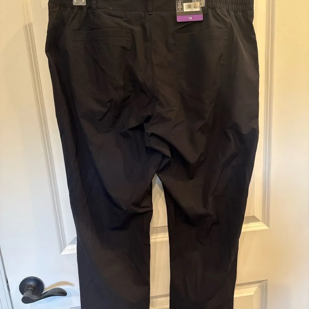 NWT Kirkland Signature Ladies Travel Pants Black Size 14 Zip Phone Pocket